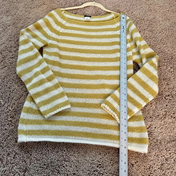 J. Crew yellow white stripe nylon mohair wool blend sweater medium soft boatneck - Picture 8 of 9